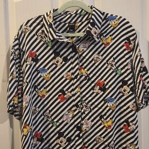 Disney Blouse Top Size Medium Mickey Mouse Minnie Mouse Goofy Black White Retro